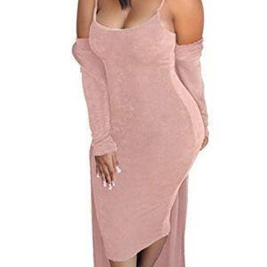 NWT Ohvera 2 Pink Piece Spaghetti Strap Bodycon Midi Dress + Long Cardigan